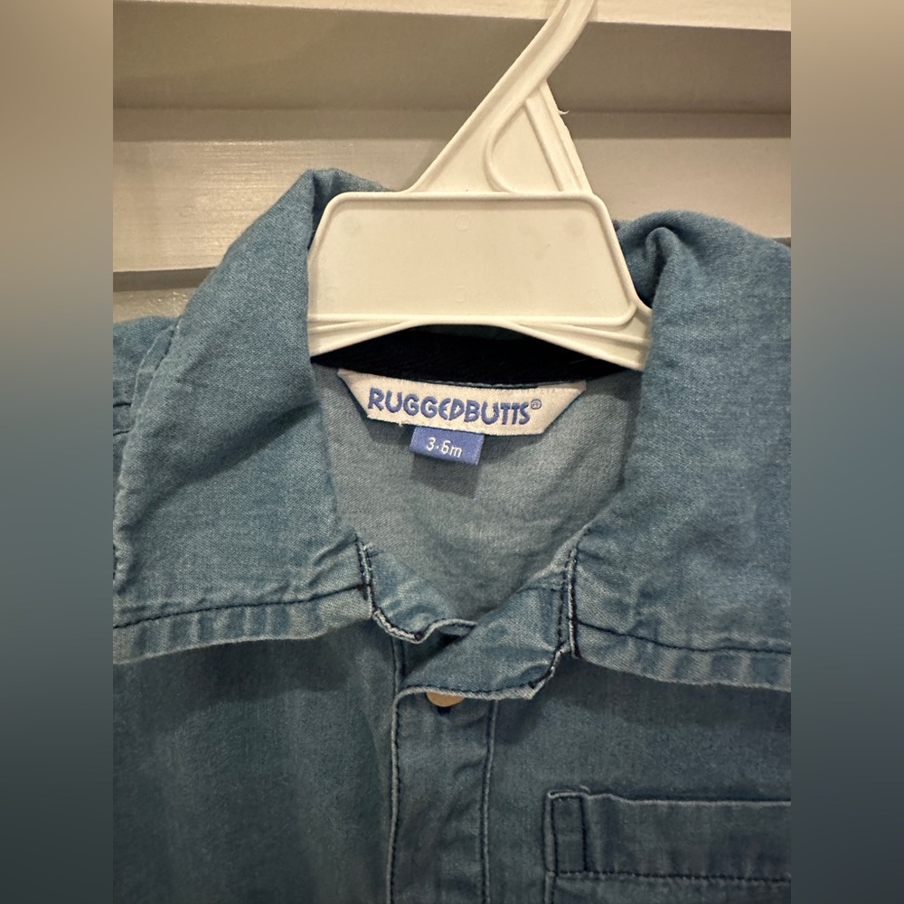 Blue Baby Boy Soft Denim Rugged Butts Romper NWOT 3-6m 3m 6m - Picture 2 of 6